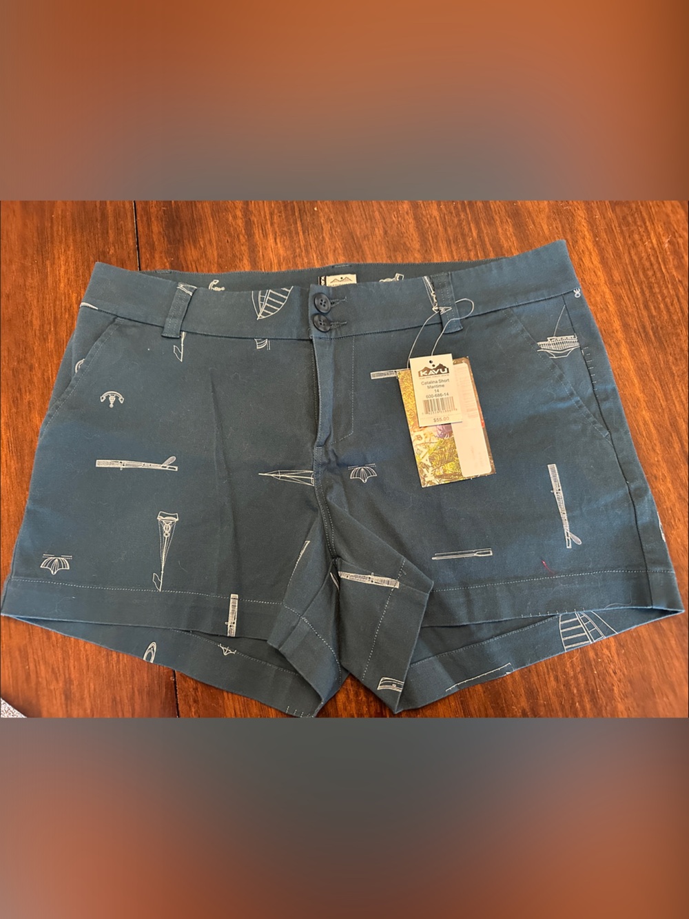 Kavu Navy Anchor & Nautical Print Flat-Front Shorts